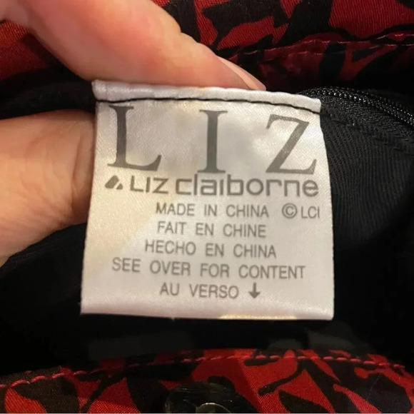Liz Claiborne red & black print handbag, silver handles. 9” X 8” NWT - Picture 7 of 12